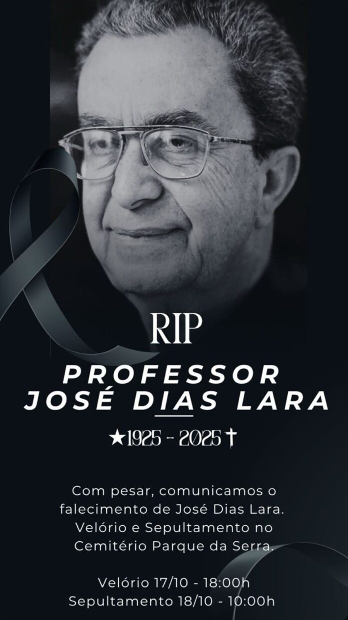 Morre o professor e escritor José Dias Lara, aos 99 anos, em Divinópolis