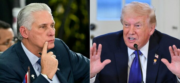 Presidente de Cuba, Miguel Diaz-Canel (E) classificou como "histérico" o pronunciamento de Donald Trump pelas redes sociais neste domingo (11)